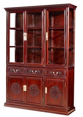 红酸枝150x42x215三门明式玻璃柜