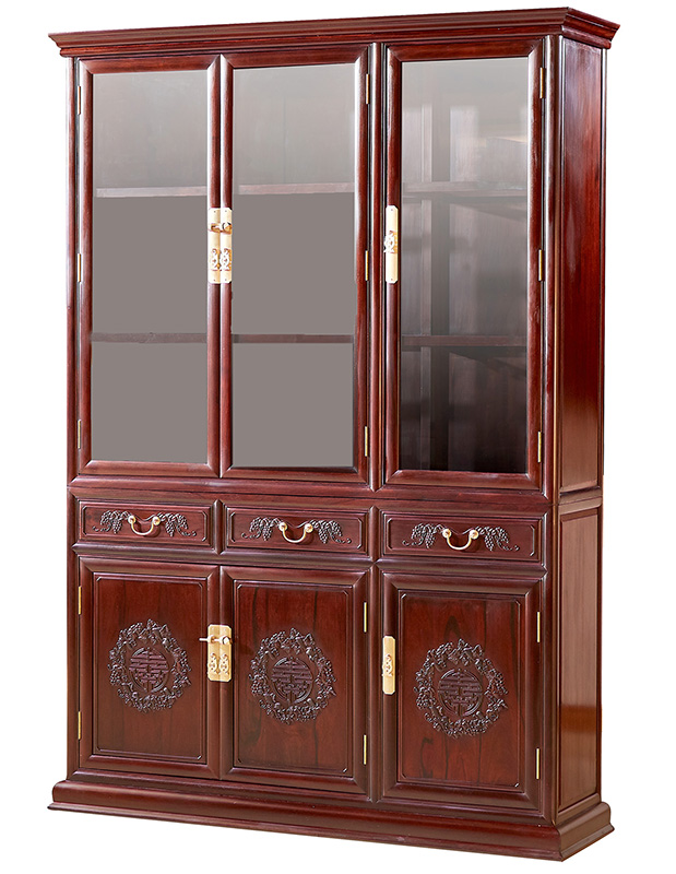 红酸枝150x42x215三门明式书柜