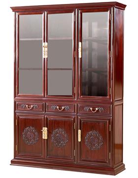 红酸枝150x42x215三门明式书柜