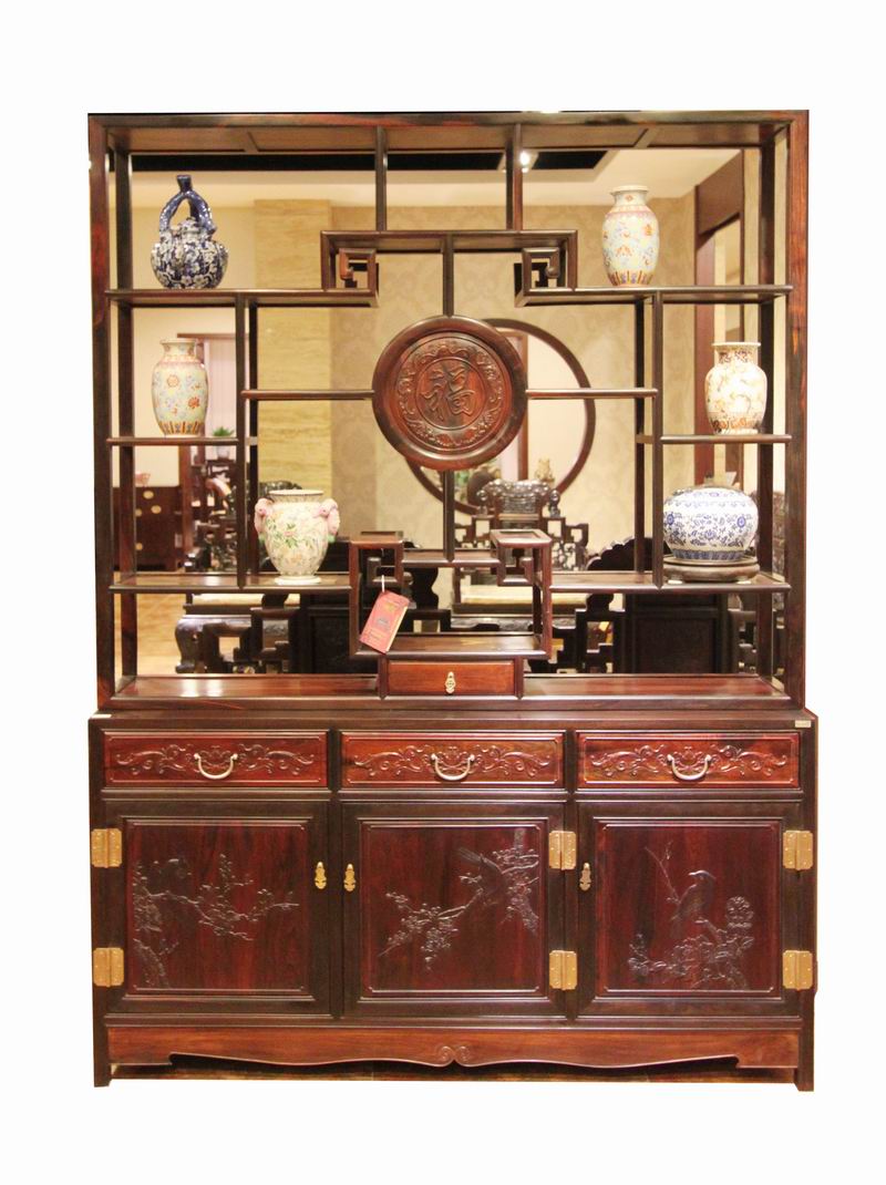 酸枝155x46x210檀雕福字双面间厅柜