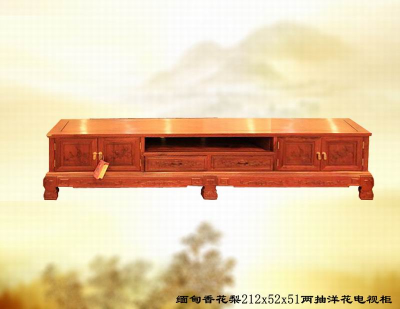 缅甸香花梨212x52x51两抽洋花电视柜