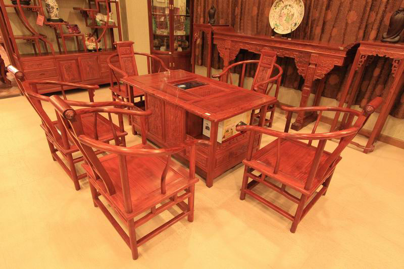 缅甸香花梨130x80x66花鸟茶台（6件）