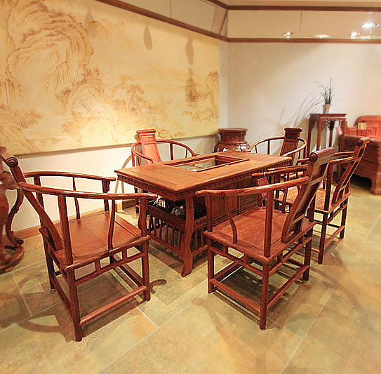 缅甸香花梨148X80X67圈椅茶台（6件）