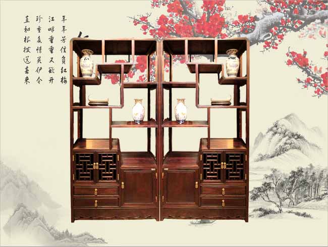 酸枝80x33x178两门两抽博古架（对）