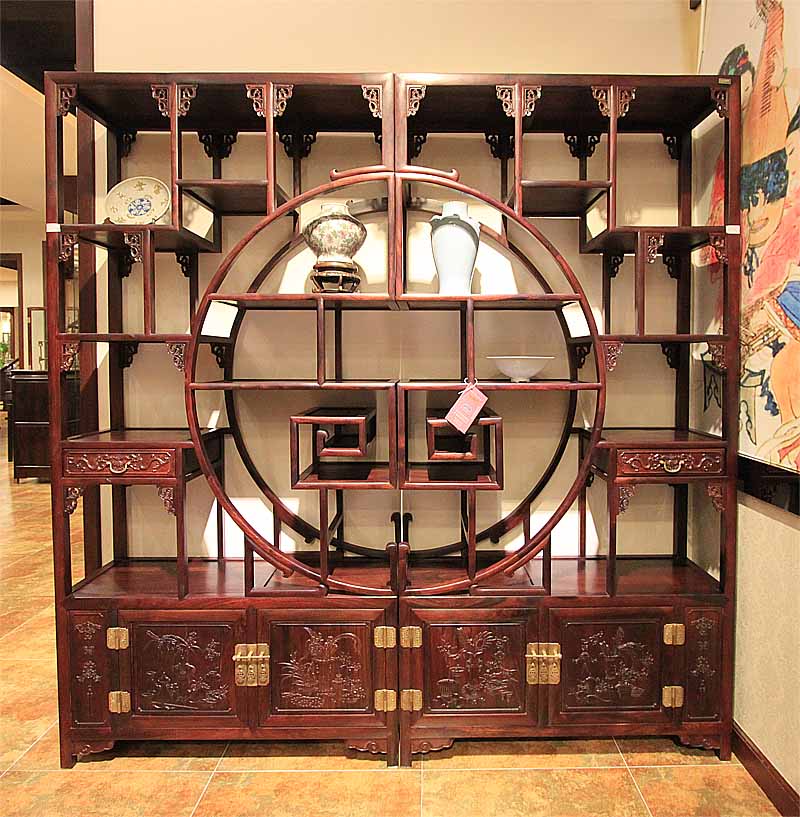 酸枝99x33x198一抽两门半圆博古架（对）
