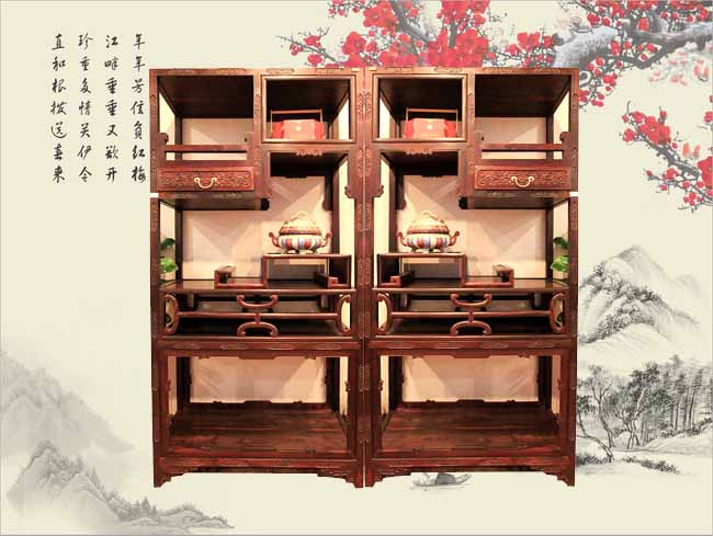 酸枝100x40x200一抽蝙蝠多宝格（对）