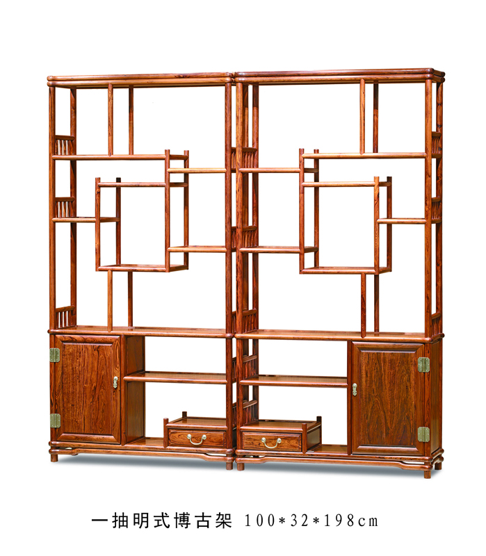 檀香100x32x198一抽明式博古架（对）